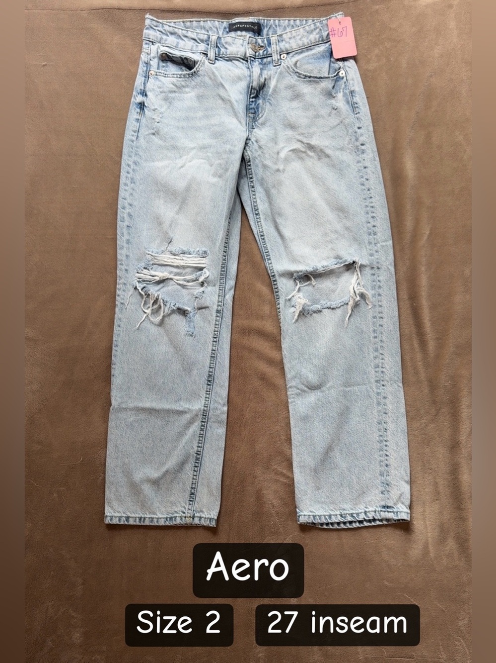 Aeropostale Light Blue Distressed Straight Leg Jeans